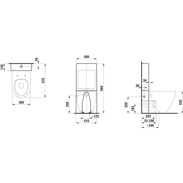 LAUFEN Kartell LAUFEN, Stacionárna nádrž dvojdielna, s plastovou nádržou, prednastavené na 6/3L (nastaviteľné aj na 4,5/3L, 5/3L), Biela 000, 400x140 mm, H8296630009831