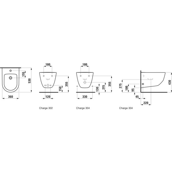 LAUFEN LAUFEN PRO Závesný bidet, 530x360mm, Čierna matná 716, H8309527163021