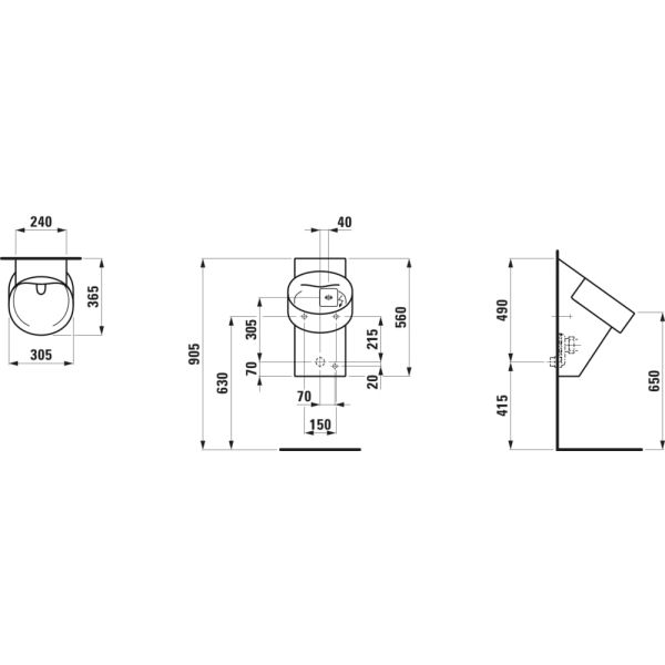 LAUFEN VAL Odsávací pisoár rimless, vnútorný odtok vody DN50, bez otvorov pre poklop, so senzorom, integrovaným Bluetooth, antivandal, sieťová prevádzka (230 V), H8402867570001