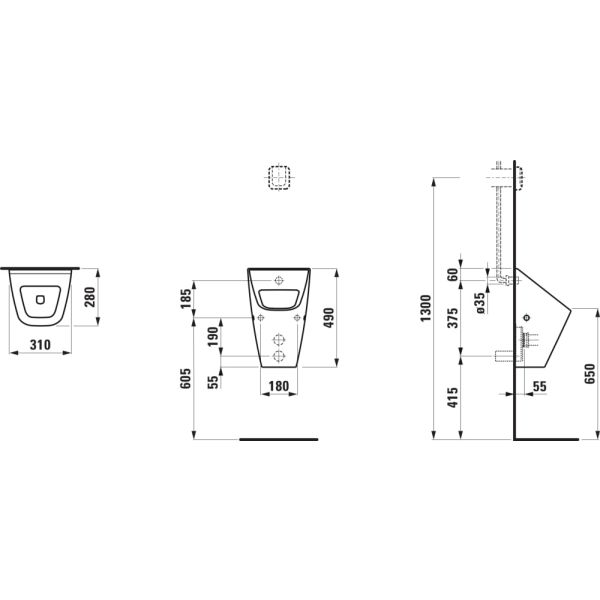 LAUFEN VILA Pisoár bez otvorov pre poklop s montážnou sadou, H8411420000001