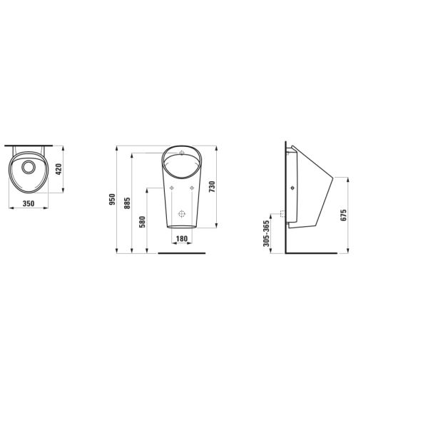 LAUFEN LEMA Odsávací pisoár rimless vnútorný odtok vody DN50, vrátane 1-litrového sifónu, montážnej sady a keramickej odpadovej krytky, H841193A004011