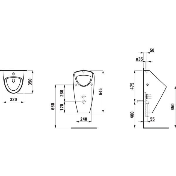 LAUFEN CAPRINO Pisoár s montážnou sadou, vonkajší prívod vody, H8420620000001