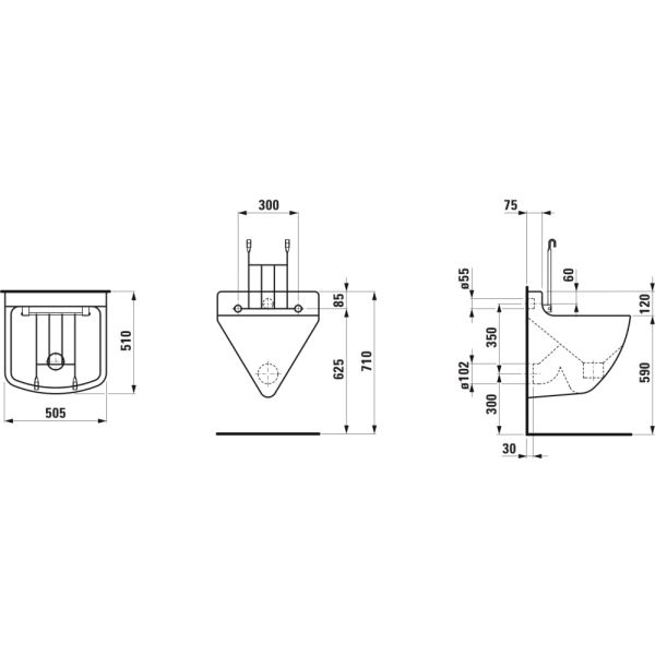 LAUFEN BERNINA Výlevka závesná vrátane sklopnej mriežky a montážneho príslušenstva, 505x510x710 mm, Biela 000, H8542110000001