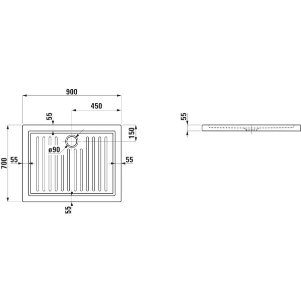 LAUFEN MERANO E Keramická sprchová vanička, obdĺžniková, 900x700x55 mm, Biela / protišmyková 600, H8559546000001