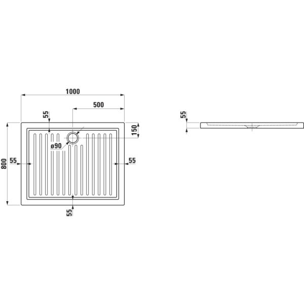 LAUFEN MERANO E Keramická sprchová vanička, obdĺžniková, 1000x800x55 mm, Biela / protišmyková 600, H8559566000001