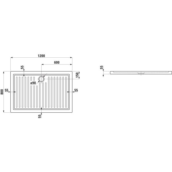LAUFEN MERANO E Keramická sprchová vanička, obdĺžniková, 1200x800x55 mm, Biela / protišmyková 600, H8559586000001