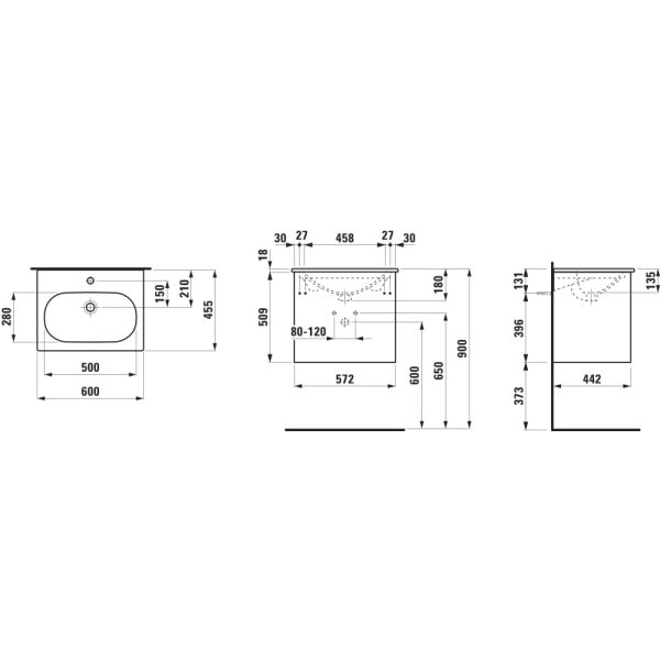 LAUFEN LUA Umývadlo slim so skrinkou 'Lani' 60 cm, s 2 zásuvkami, 600x455x525 mm, Biela lesklá 261, H8600832611041