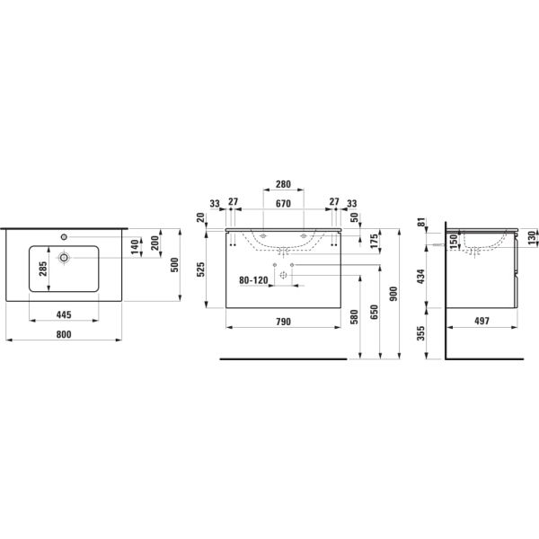 LAUFEN LAUFEN PRO S Umývadlo so skrinkou, 800x500x545 mm, Biela lesklá 479, H8619634791041