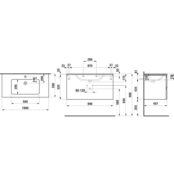 LAUFEN LAUFEN PRO S Umývadlo so skrinkou, 1000x500x545 mm, Biela lesklá 479, H8619654791041