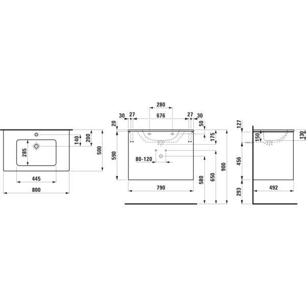 LAUFEN LAUFEN PRO S Umývadlo slim so skrinkou 80 cm, s 2 zásuvkami, vr. deliaceho systému do zásuviek, 800x500x610 mm, Tmavohnedý brest 263, H8649612631041
