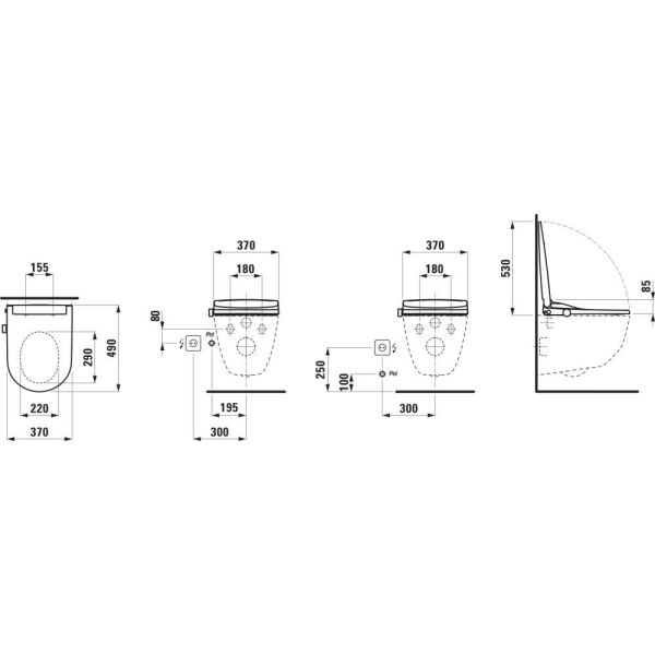 LAUFEN CLEANET SIT WC sedadlo so spŕškou, na dovybavenie (s bočným pripojením – voda a elektronika), odnímateľná, so spomaľovacím sklápacím systémom, vrátane vyhrievaného WC sedadla, dial. ovládanim, Wi-Fi, sušenia, UV dezinfekcie a ambient osvetlenia, Bi