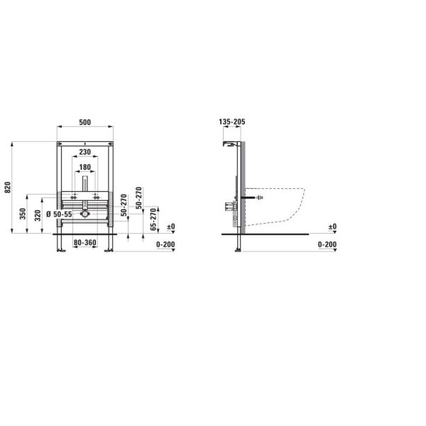 LAUFEN INEO Rámový podomietkový modul pre závesné bidety, podokenná stavebná výška 820 mm, do ľahkej steny, H9171020000001