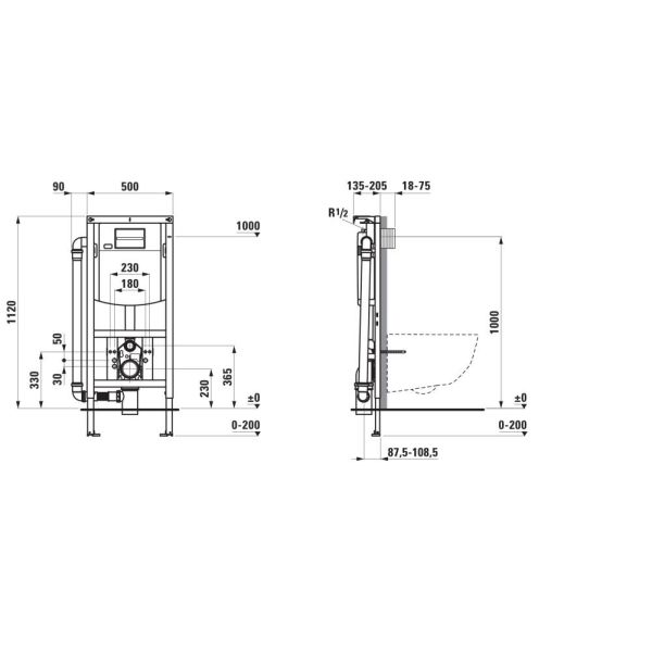 LAUFEN INEO Rámový podomietkový modul pre závesné WC, s ventilom pre prívod vzduchu, do ľahkej steny , H9201160000001