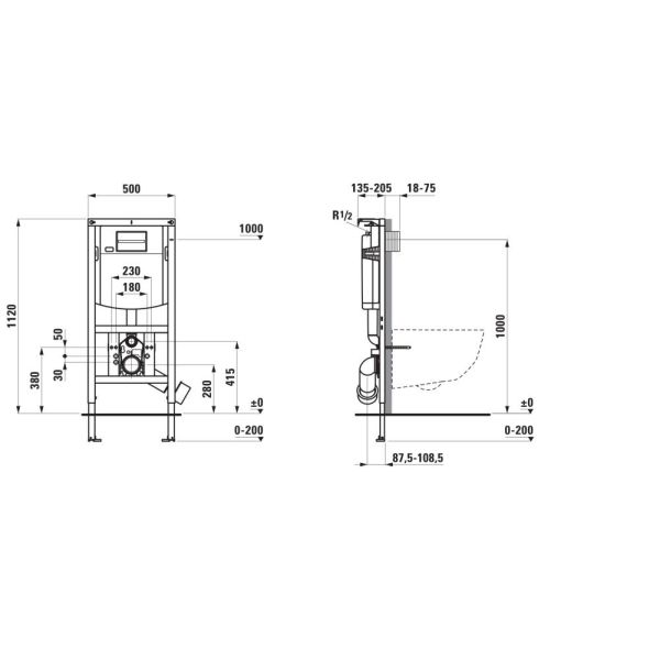 LAUFEN INEO Rámový podomietkový modul pre závesné WC, s nastaviteľnou sedacou výškou +50mm, do ľahkej steny, H9201170000001