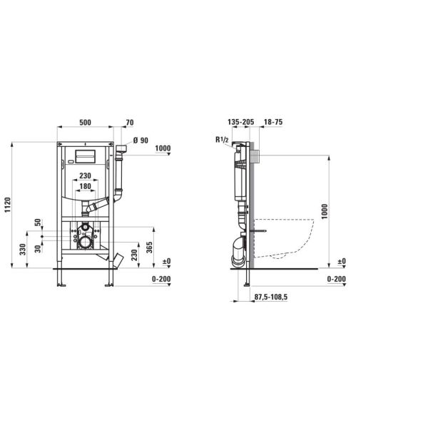 LAUFEN INEO Rámový podomietkový modul s odsávanim zápachu, pre závesné WC, do ľahkej priečky, Dual Flush 6/3 l, nastaviteľné aj na 4,5/3 l, s nádržkou proti oroseniu, s prípravou pre napojenie na ventiláciu, H9201180000001