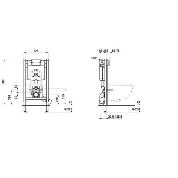 LAUFEN INEO Rámový podomietkový modul, pre závesné WC, podokenná stavebná výška 98 cm, ovládanie splachovacieho tlačidla spredu alebo zhora, do ľahkej priečky, Dual Flush 6/3 l, nastaviteľné aj na 4,5/3 l, s nádržkou proti oroseniu, H9271040000001