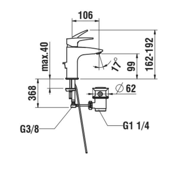 LAUFEN LAURIN Umývadlová stojančeková páková batéria s výtokom 106 mm, bez automatického výpustu, Chróm 100, HF500702100000