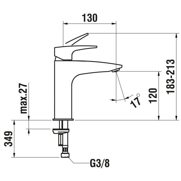 LAUFEN LAURIN Umývadlová stojančeková páková batéria s výtokom 130 mm, kartuša Eco+, prietok 5,7 l/min, bez automatického výpustu, PVD titán čierný mat 428, HF500704428000
