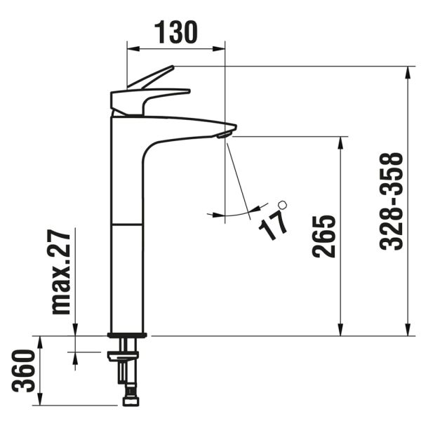 LAUFEN LAURIN Umývadlová stojančeková batéria, vysoká, Eco +, pevný výtok 130 mm, bez výpustu, PVD titán čierný mat 428, HF500714428000