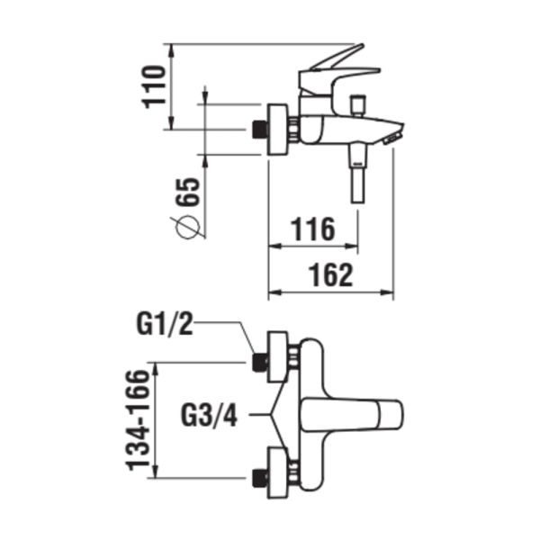 LAUFEN LAURIN Vanová nástěnná páková baterie, s ruční sprchou Stella 80 mm a syntetickou sprchovou hadicí 1600 mm, PVD titán čierný mat 428, HF500760428600