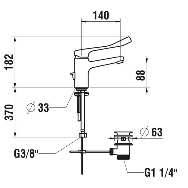 LAUFEN CITYPRO LIBERTY Umývadlová stojančeková páková batéria, pevný výtok 140 mm, lekárska páka, s s obmedzovačom prietoku a teploty, Chróm 100, HF500903100094