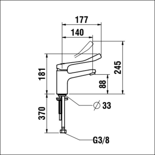 LAUFEN CITYPRO LIBERTY Umývadlová stojančeková páková batéria, pevný výtok 140 mm, lekárska páka, s obmedzovačom prietoku a teploty, bez automatickej výpuste, Chróm 100, HF500904100094