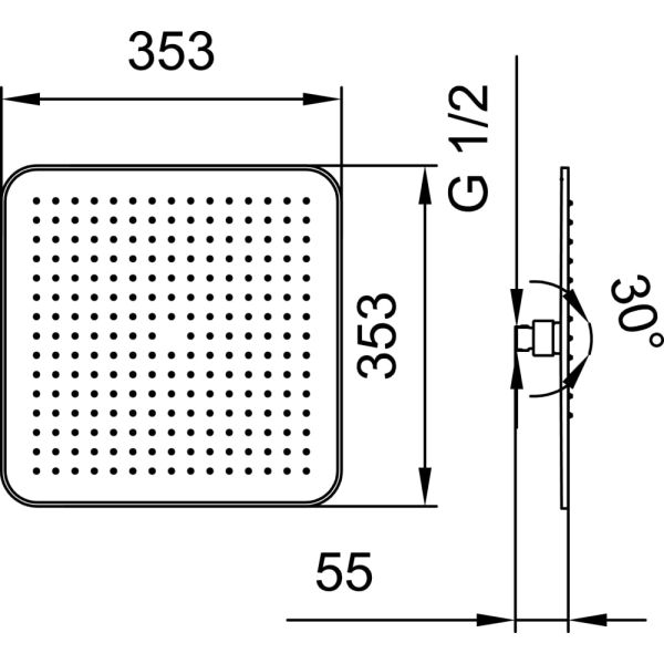 LAUFEN SHOWER PROGRAMME Hlavová sprcha štvorcová, prietok 12 l/min 353 × 353 mm, Chróm 100, HF504723100000