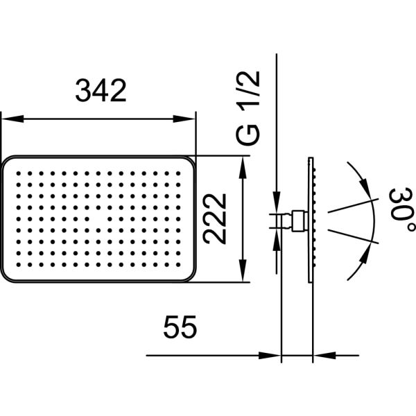 LAUFEN SHOWER PROGRAMME Hlavová sprcha obdĺžniková, 222 × 342 mm, prietok 12 l/min, Chróm 100, HF504727100000