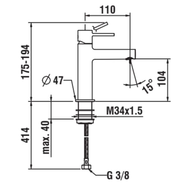 LAUFEN TWINPLUS SLIM Umývadlová stojančeková páková batéria, výtok 110 mm, bez automatického výpustu, PVD titán čierný mat 428, HF505402428000
