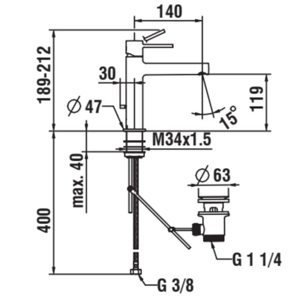 LAUFEN TWINPLUS SLIM Umývadlová stojančeková páková batéria, výtok 140 mm, s automatickým výpustom, Chróm 100, HF505403100000