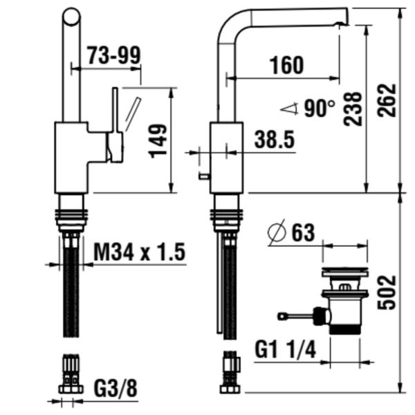 LAUFEN TWINPLUS SLIM Umývadlová stojančeková páková batéria, s otočným výtokom 160 mm, a automatickou výpusťou, Chróm 100, HF505407100000