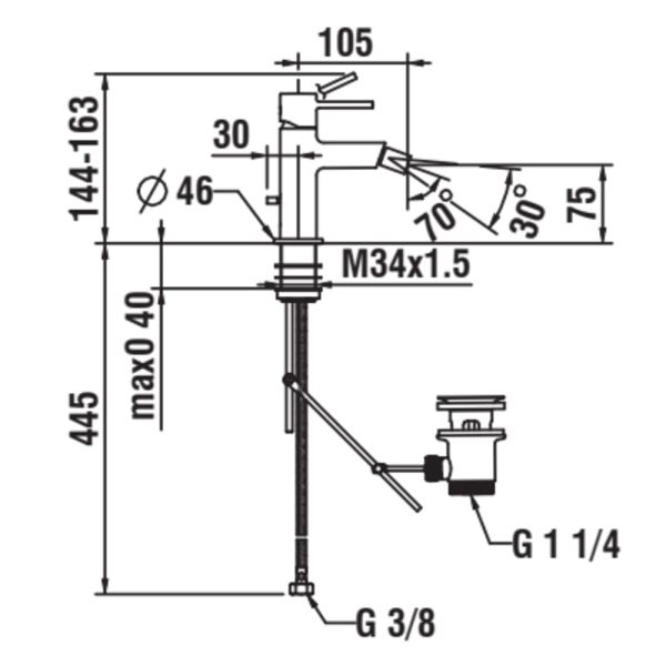 LAUFEN TWINPLUS SLIM Bidetová páková batéria, pevný výtok 112 mm, s automatickým výpustom, PVD titán čierný mat 428, HF505410428010