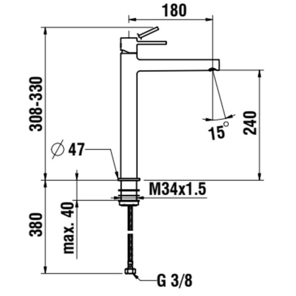 LAUFEN TWINPLUS SLIM Umývadlová stojančeková páková batéria pre umývadlové misy s výtokom 180 mm, výška 240 mm, bez automatického výpustu, PVD svetlo zlatá matná 462, HF505419462000