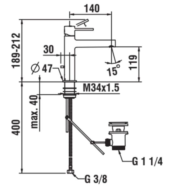 LAUFEN TWINPLUS SLIM Umývadlová stojančeková páková batéria, Eco +, výtok 140 mm, s automatickým výpustom, Chróm 100, HF505447100000