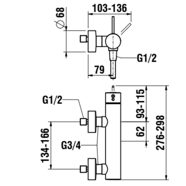 LAUFEN TWINPLUS SLIM Sprchová nástenná páková batéria, so sprchovou hadicou 1500 mm a ručnou sprchou MyTwin100, PVD titán čierný mat 428, HF505450428600