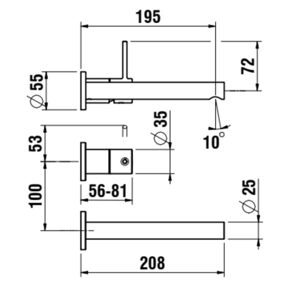 LAUFEN TWINPLUS SLIM Umývadlová páková nástenná batéria pre podomietkové teleso Simibox 2-bodové, pevný výtok 195 mm, PVD svetlo zlatá matná 462, HF505470462000