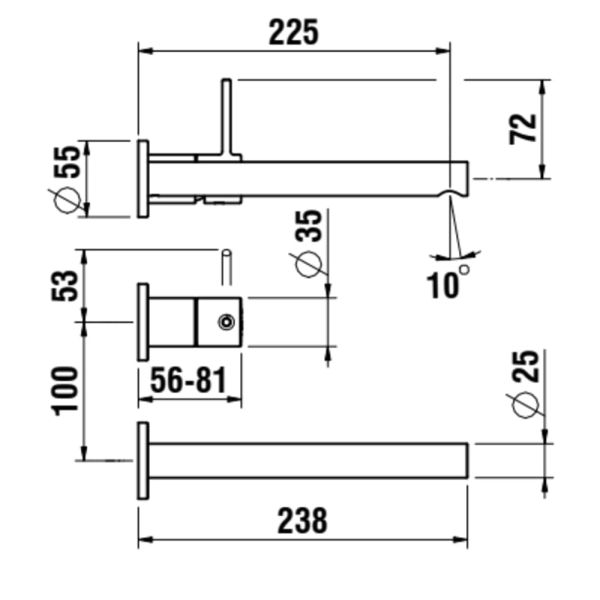 LAUFEN TWINPLUS SLIM Umývadlová páková podomietková batéria pre 2-bodové podomietkové teleso Simibox, výtok 225 mm, Chróm 100, HF505471100000