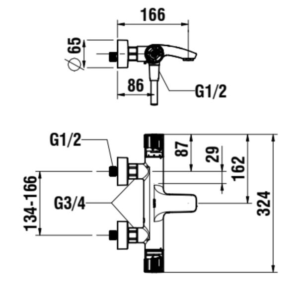 LAUFEN THERM Vaňová nástenná termostatická batéria 150 mm, s flexibilnou sprchovou hadicou Simiflex Zero a ručnou sprchou Stella 80, 1 funkcia , Chróm 100, HF506561100600