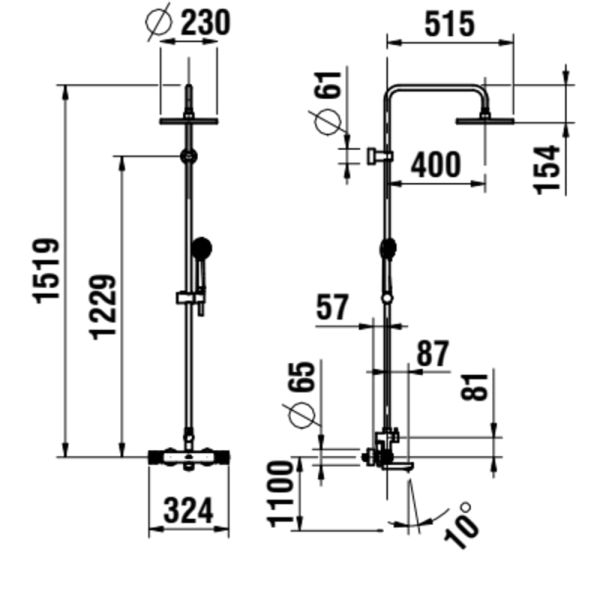 LAUFEN THERM Termostatický vaňový stĺp 150 mm, Chróm 100, HF506567100600