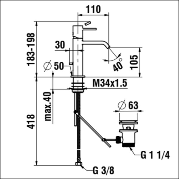 LAUFEN MEDA Umývadlová páková batéria, pevný výtok 110 mm, s automatickým výpustom, Chróm 100, HF506603100000