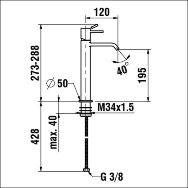 LAUFEN MEDA Umývadlová páková batéria vysoká, pevný výtok 120 mm, bez automatického výpustu, Chróm 100, HF506614100000