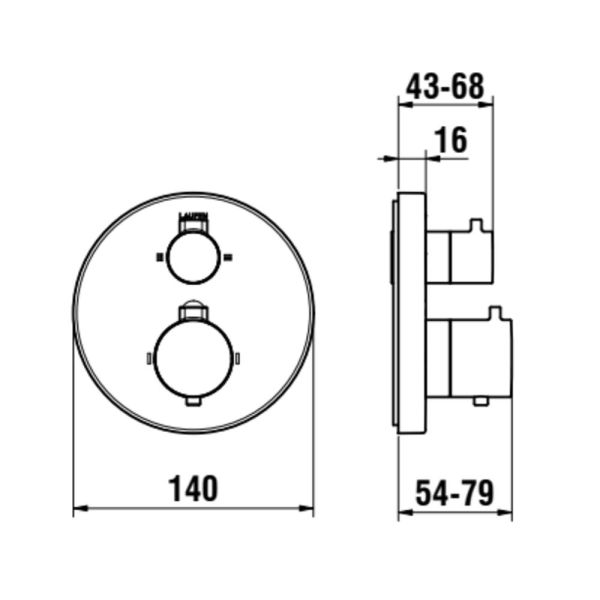 LAUFEN MEDA Set for concealed 2-handle thermostatic shower mixer, for Simibox Standard & Simibox Light, chrome, Chróm 100, HF506676100000