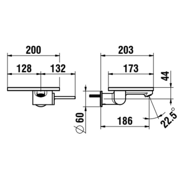LAUFEN ADA Umývadlová podomietková páková batéria pre 1-bodový Simibox, pevný výtok 185 mm, vrátane poličky s otvorom, PVD čierna/biela matná 512, HF506726512000