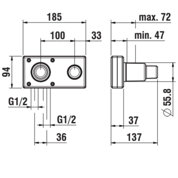 LAUFEN Simibox, podomietkové teleso 2-bodový, páka vľavo, kartuša priemer 35 mm, HF574047000000