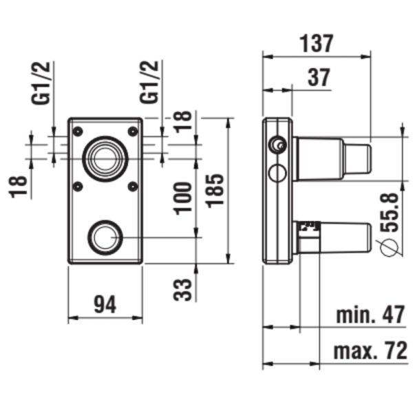 LAUFEN Simibox, podomietkové teleso 2-bodový, páka hore, kartuša priemer 35 mm, HF574048000000
