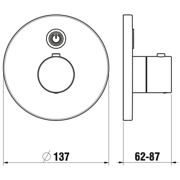 LAUFEN SHOWERTRONIC Vrchný set podomietkovej sprchovej termostatickej samouzatváracej batérie, hygienický preplach, tepelná dezinfekcia, napájanie zo siete 230 V, s Bluetooth adaptérom, pre Simibox alebo Simibox Light, Chróm 100, HF707031100000