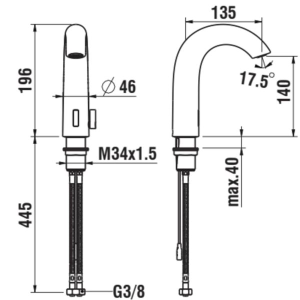 LAUFEN CURVETRONIC Elektronická umývadlová batéria s IR-Senzorom, výtok 135 mm napájanie: zo siete 230 V, s Bluetooth modulom, PVD svetlo zlatá matná 462, HF707153462000