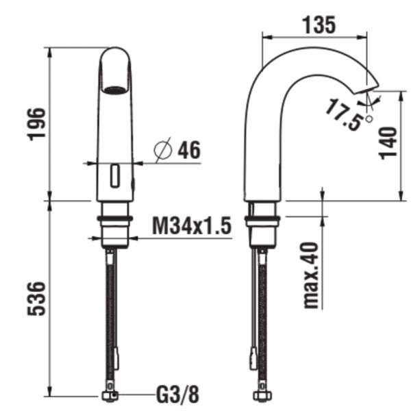LAUFEN CURVETRONIC Elektronická umývadlová batéria s IR-Senzorom pre studenú alebo predzmiešanú vodu, výtok 135 mm, PVD svetlo zlatá matná 462, HF707154462060
