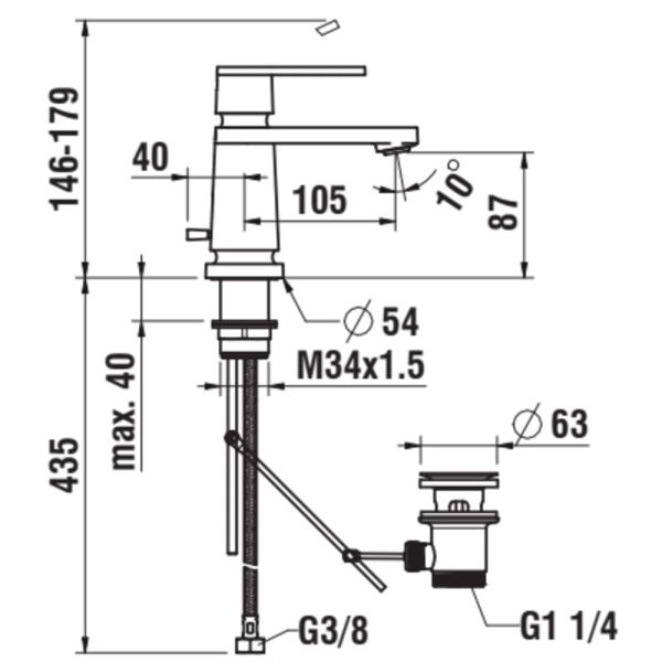 LAUFEN THE NEW CLASSIC Umývadlová páková batéria, pevný výtok 105 mm, s automatickým výpustom, Chróm 100, HF900501100000