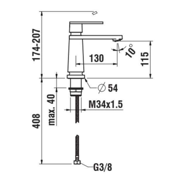 LAUFEN THE NEW CLASSIC Umývadlová páková batéria, pevný výtok 130 mm, bez automatického výpustu, Chróm 100, HF900504100000